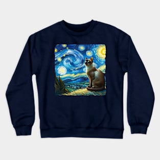 Burmese Starry Night Inspired - Artistic Cat Crewneck Sweatshirt